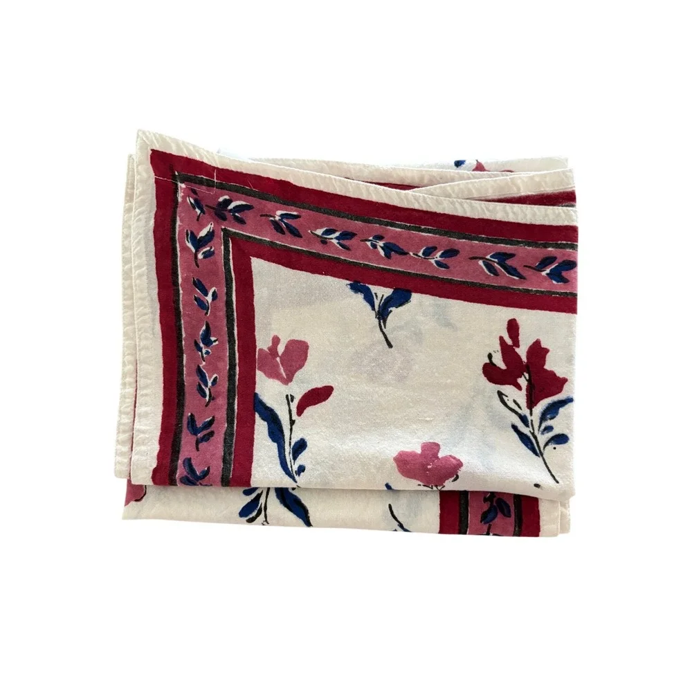 Paisley Label by Kerri Cassill Tea Towels Set/2 White Floral Hand Block Print